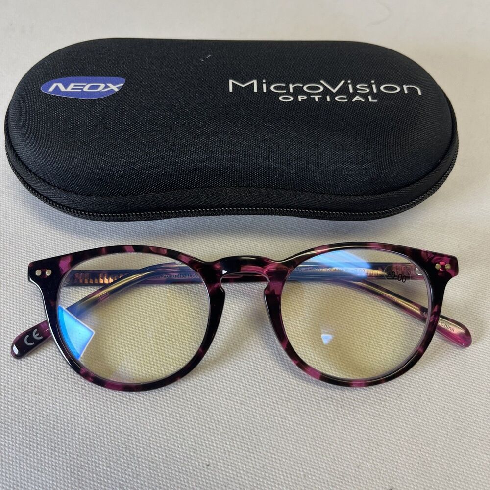 MicroVision Optical Blue Light Blocking Readers Forte Tortoise Purple w Case 0.0